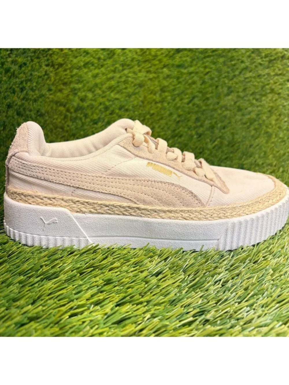 Puma Carina Espadrille SD Womens Size 6.5 Beige White Athletic Shoes Sneakers